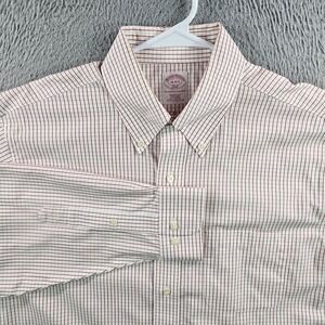 Brooks Brothers Dress Shirt Men 16 4/5 Button Up Long Sleeve White Maroon